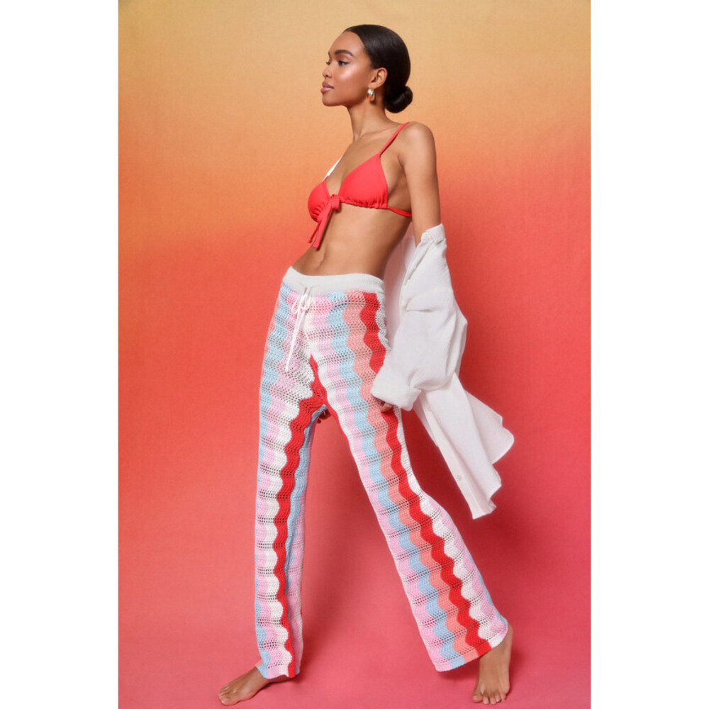 Lulus Ocean Waves White Multi Wavy Striped Crochet Swim Cover-up Pants - Size S